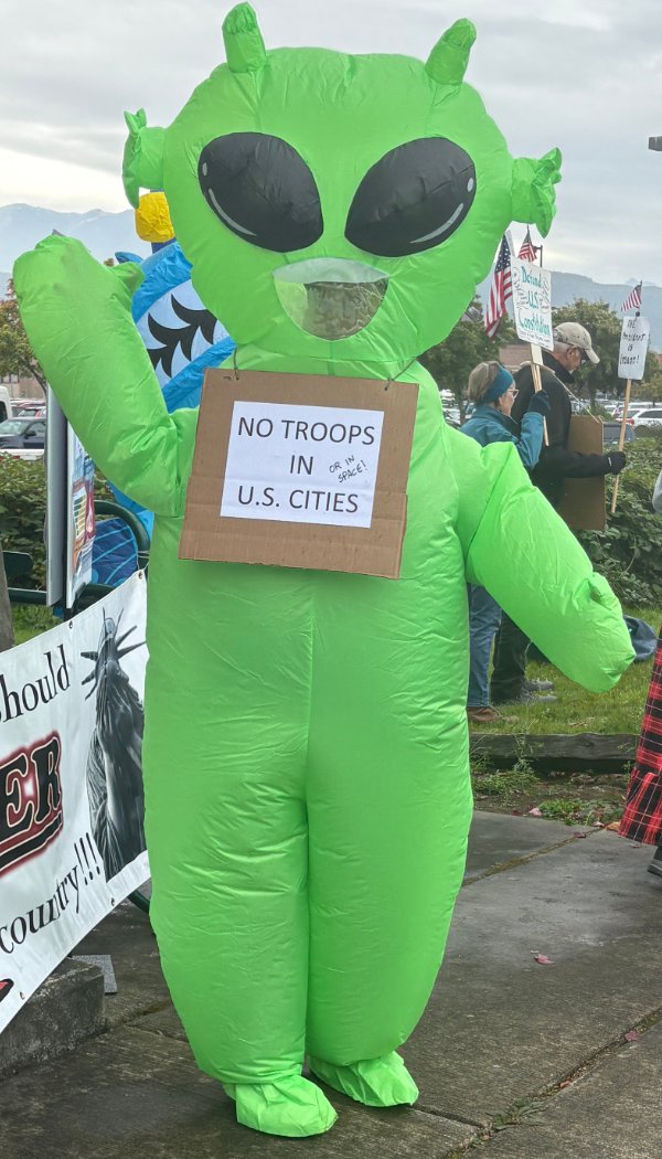 blow up alien saying no troops in U. S. cities 